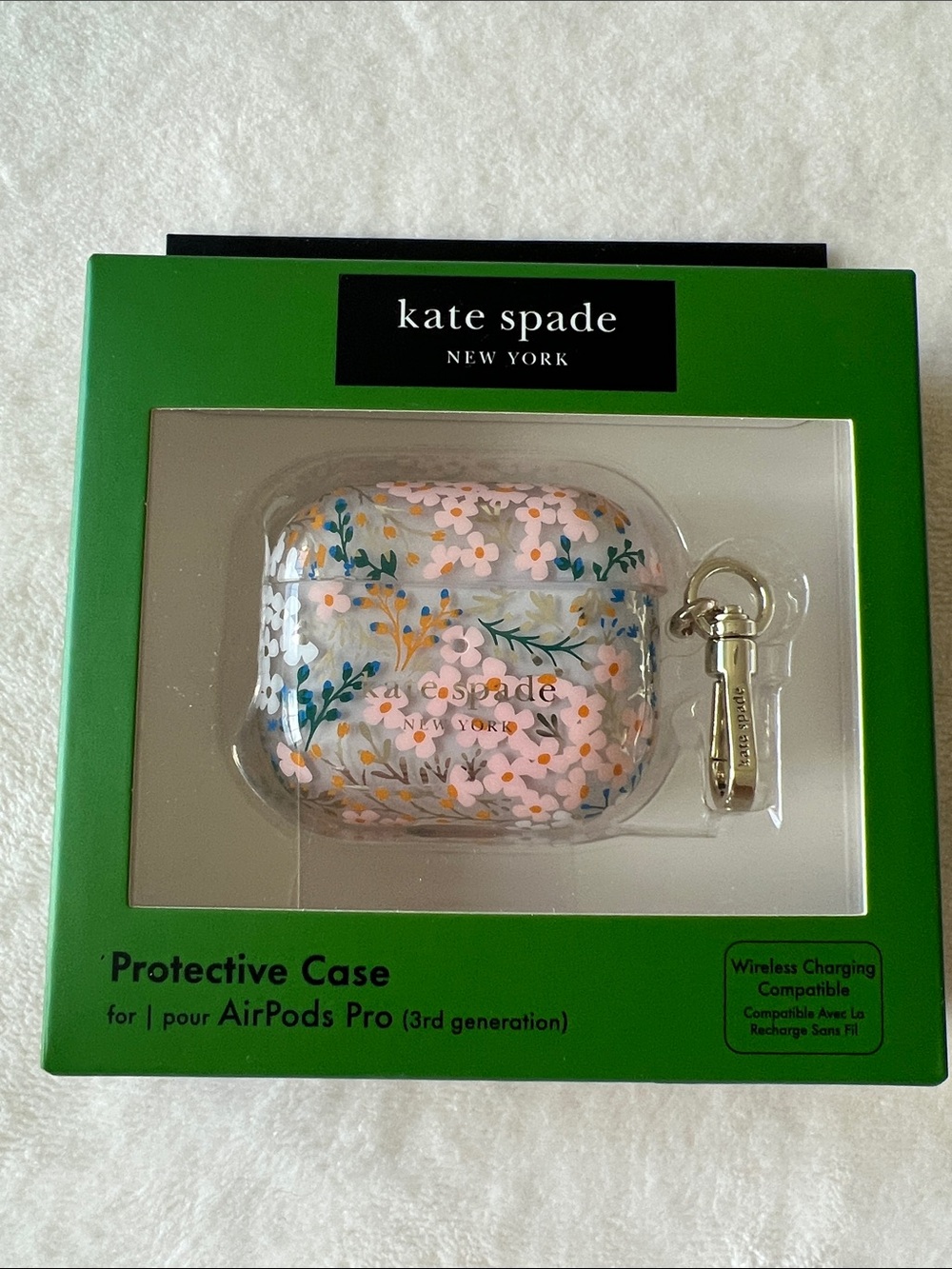 kate spade Pink Floral AirPods Pro Case with Gold Charm- new